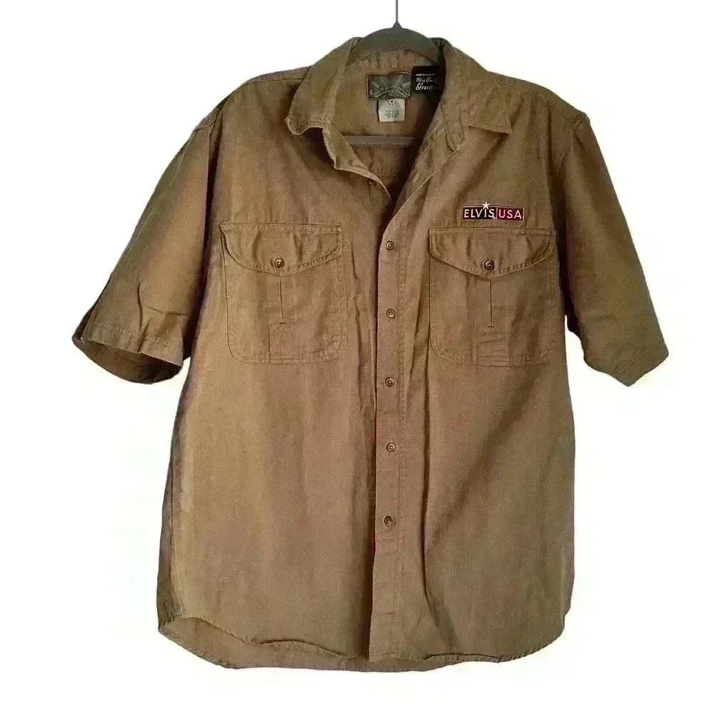 Rare VTG Elvis USA Elvis Presley Exclusively Graceland Shirt Button Military Med